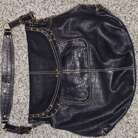 Maxx New York Black croc embossed studded leather shoulder bag - Picture 6 of 16